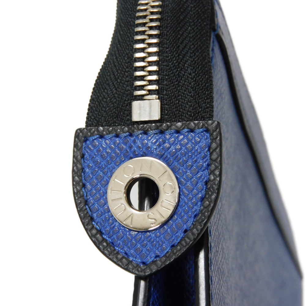 LOUIS VUITTON Clutch bag M30575  Taiga leather (stamped) cobalt LV logo embossed blue business bag Taiga Pochette Voyage MM mens Used