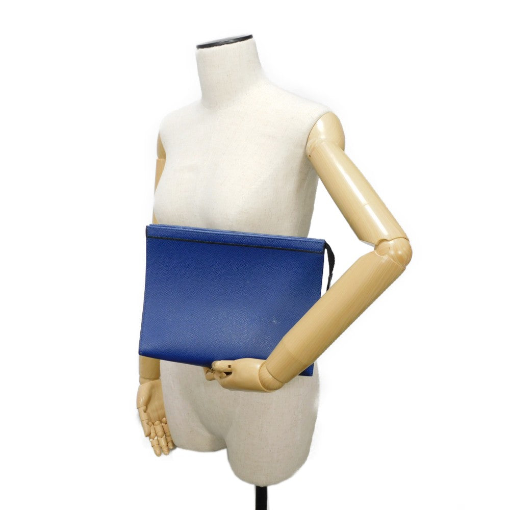 LOUIS VUITTON Clutch bag M30575  Taiga leather (stamped) cobalt LV logo embossed blue business bag Taiga Pochette Voyage MM mens Used