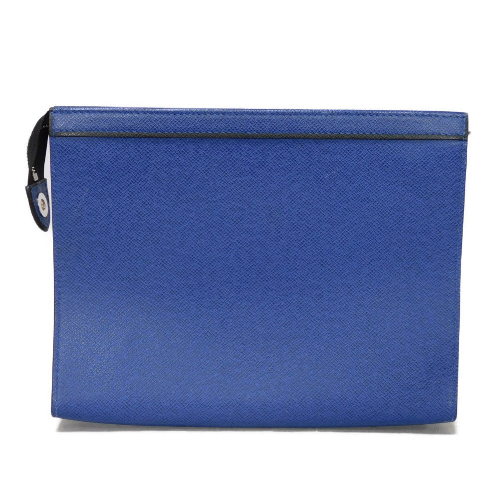 LOUIS VUITTON Clutch bag M30575  Taiga leather (stamped) cobalt LV logo embossed blue business bag Taiga Pochette Voyage MM mens Used