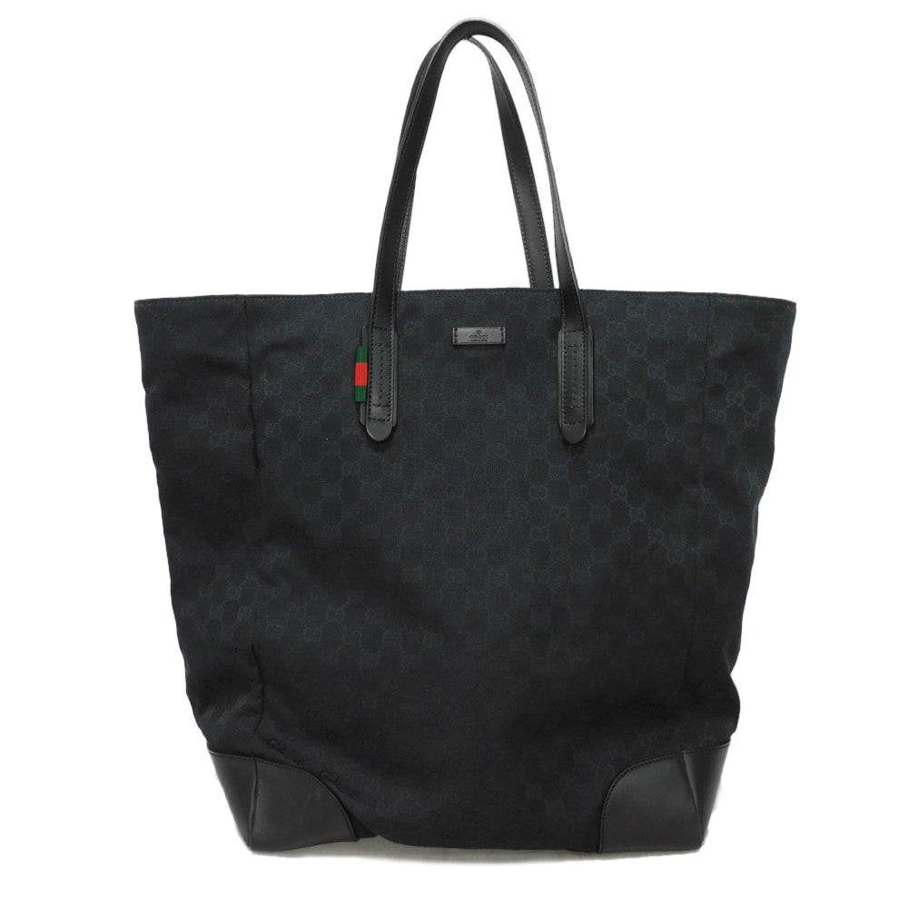 GUCCI Tote Bag 308927 GG canvas x calf leather black Green Red Shoulder Bag Sherry line Web stripe large tote unisex(Unisex) Used