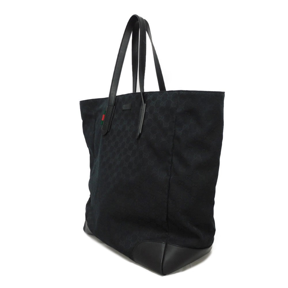 GUCCI Tote Bag 308927 GG canvas x calf leather black Green Red Shoulder Bag Sherry line Web stripe large tote unisex(Unisex) Used