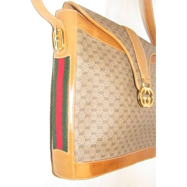 Gucci Brown Micro Guccissima Print Leather Bucket Bag W Red Green Striped Sides