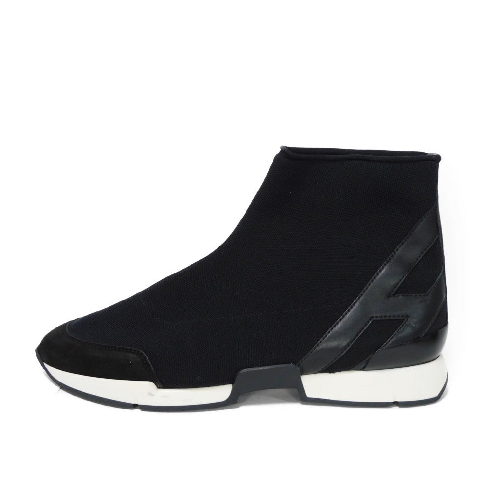 HERMES sneakers 182392Z fabric black 41 1/2 H Mark Knit Socks Calfskin 10.4" Logo embossing Tokyo Cross Trainer mens Used