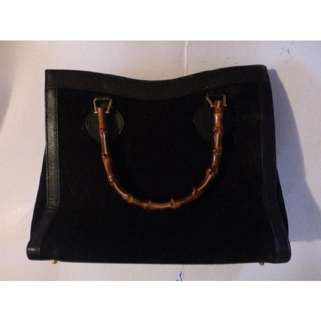 Gucci Xl Two Way Black Suedebamboo Handles Leather And Satchel