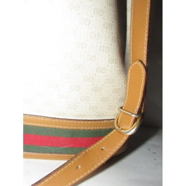 Gucci Vintage Pursesdesigner Purses Camel Small G Logo Print On Ivory Coated Canvas And Camel Leathe