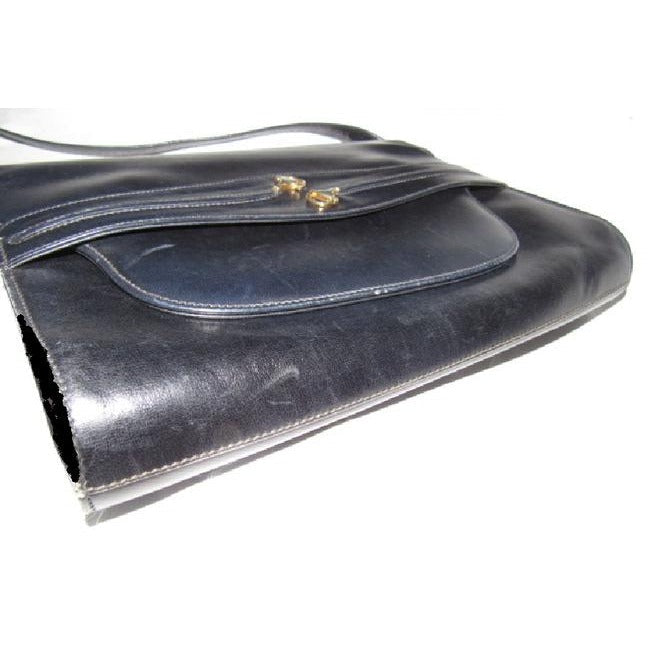 Gucci Two Way Glossy Blackhorsebit Accents Leather Shoulder Bag