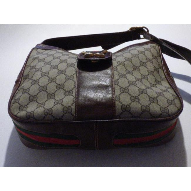 Gucci Vintage Pursesdesigner Purses Brown Leather And Large G Logo Print Coated Canvas With Redgreen