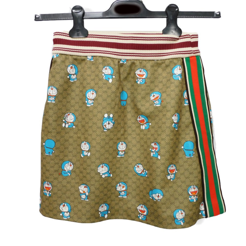 GUCCI skirt 656596 XJDH4 2138 Polyester 55(%) x Cotton 45(%) Brown x Bordeauxx Green x Red Fujiko Fujio Web XXS 155/60Y Mini GG Supreme Doraemon Technical Jersey Women Used