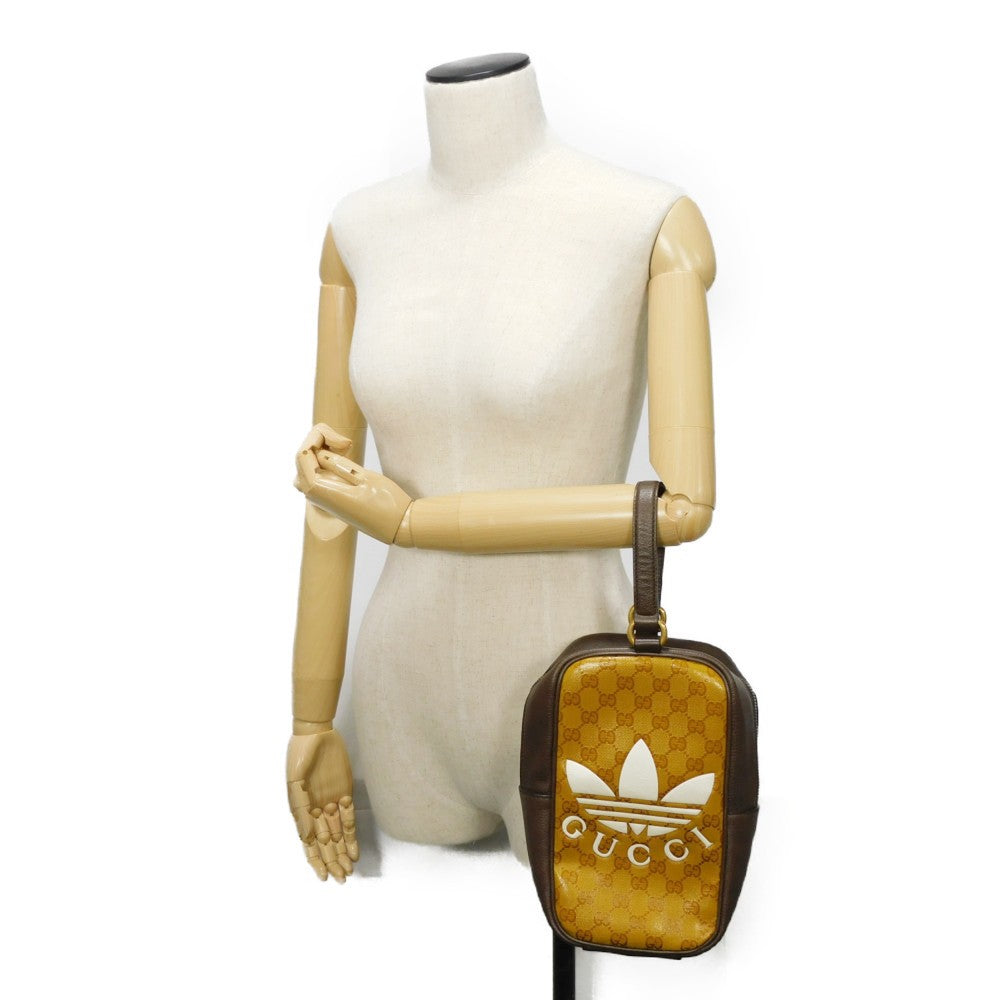 GUCCI Handbag 702387 UVSAT 7267 GG Crystal Canvas (Plastics finish) x Calf leather beige trefoil logo brown Adidas GG Crystal Mini Top Handle Bag unisex(Unisex) Used