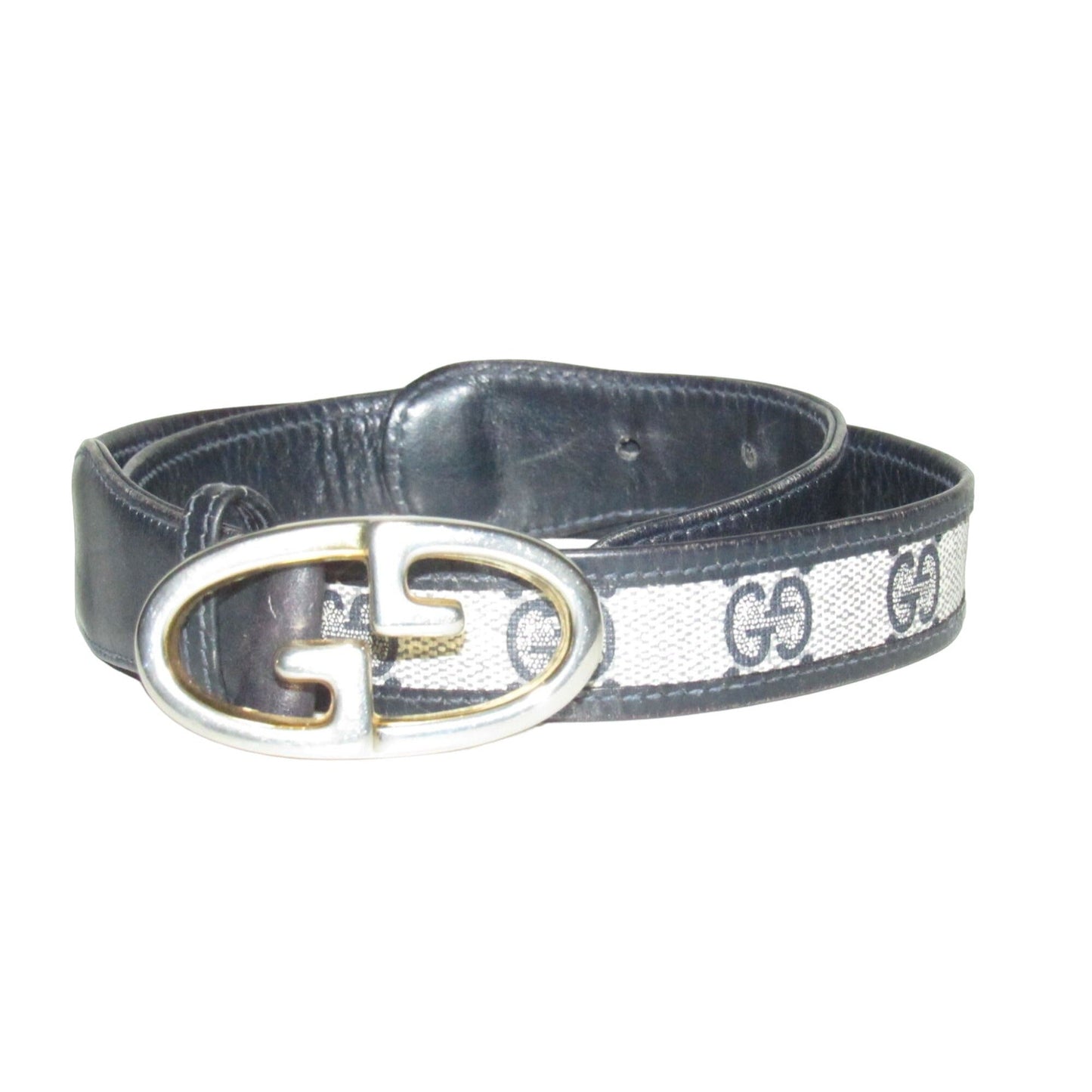 Gucci navy Guccissima leather belt w two- tone GG logo buckle