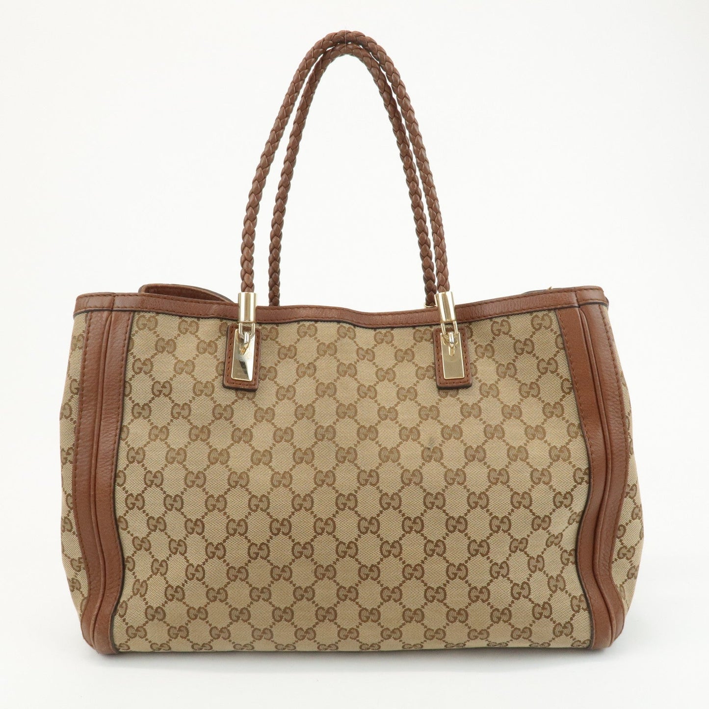 GUCCI Bamboo GG Canvas Leather Tote Bag Beige Brown 269954