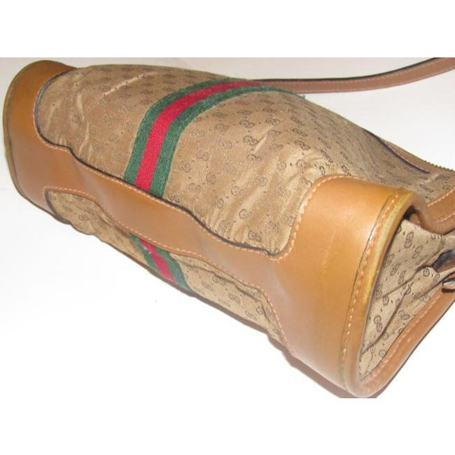Gucci Vintage Pursesdesigner Purses Brown Small G Logo Print Fabric And Camel Leather With Redgreen