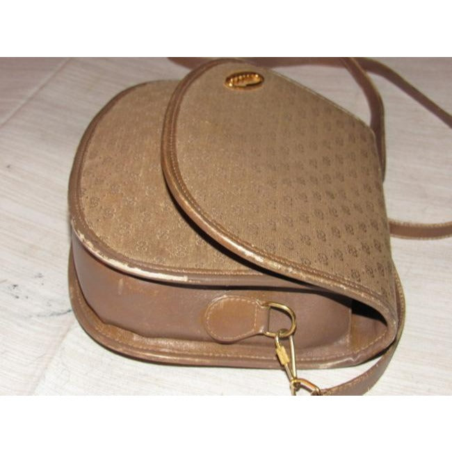 Gucci Vintage Purses Brown Canvas With Small G Logo Print And Brown Leather Cross Body