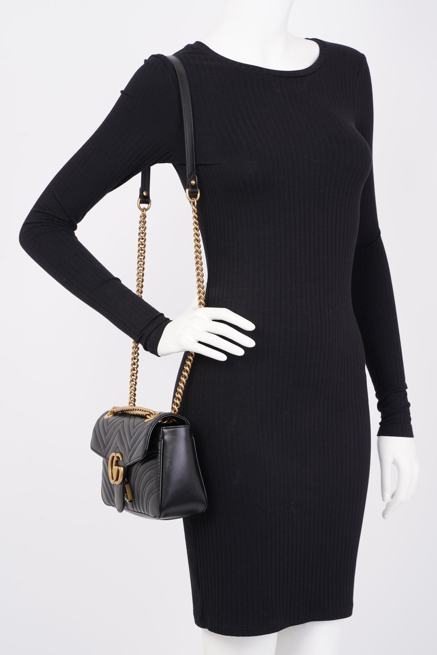 Gucci Marmont Flap Black Matelasse Leather Small