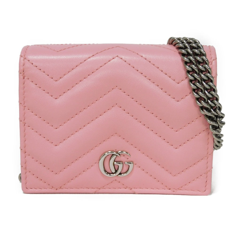 GUCCI Bifold Wallet 625693 DTD1T 5815 Calf leather Wild rose Chevron, in good condition GG Marmont Quilted Compact Chain Wallet Women Used