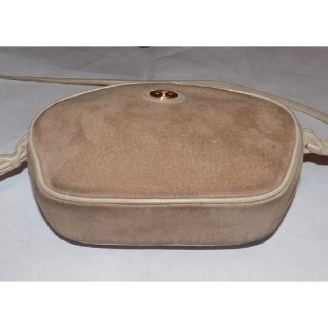 Gucci Vintage Beige Tan Suede And Leather Cross Body Bag