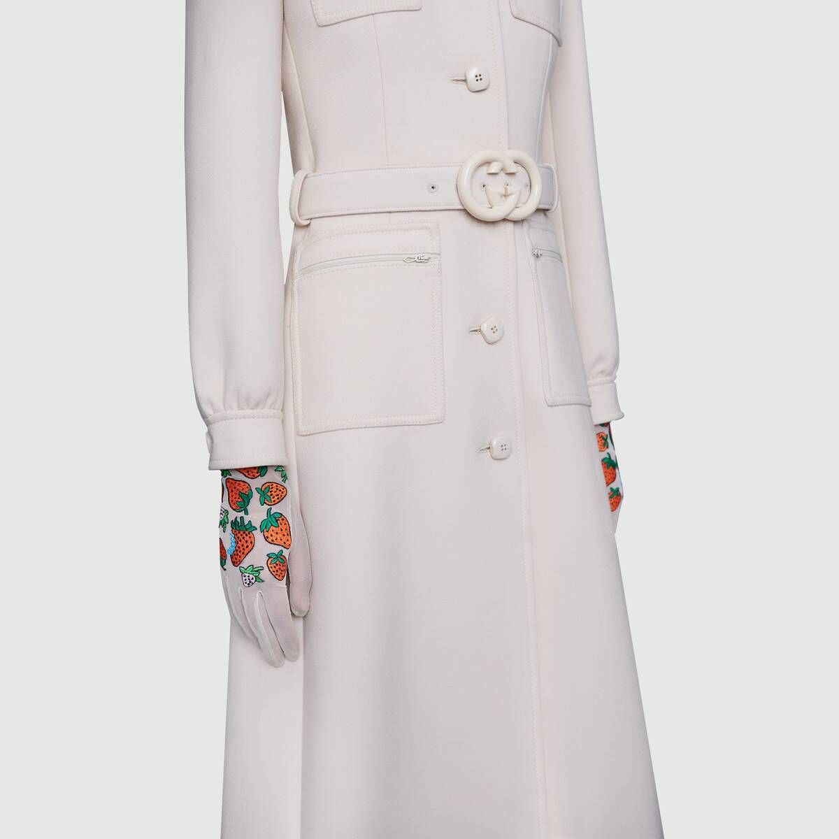 Gucci Tulle Strawberry Embroidered Gloves in White