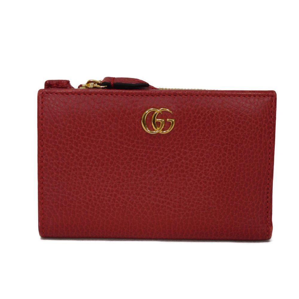 GUCCI Bifold Wallet 546588 Textured leather Red Petit Marmont GG Marmont Compact Zip Wallet