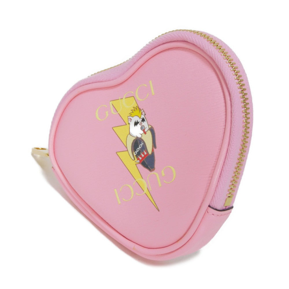 GUCCI Pouch 701062 U22AG 5964 Textured leather Light pink logo Bananya Heart Shape Coin Case Women Used