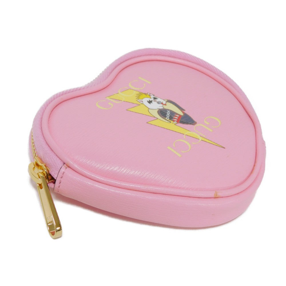 GUCCI Pouch 701062 U22AG 5964 Textured leather Light pink logo Bananya Heart Shape Coin Case Women Used