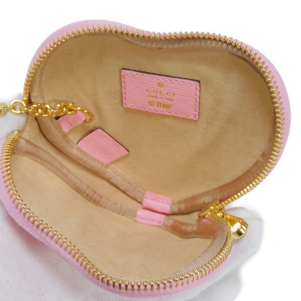 GUCCI Pouch 701062 U22AG 5964 Textured leather Light pink logo Bananya Heart Shape Coin Case Women Used