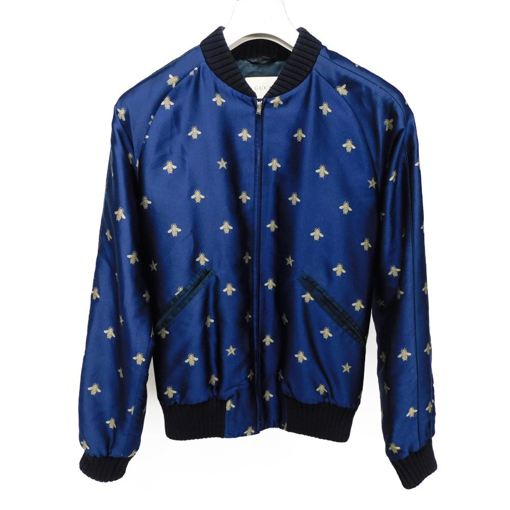 GUCCI Blouson 417576 Z419B Rayon Navy Bee & Star Bomber Jacket 44
