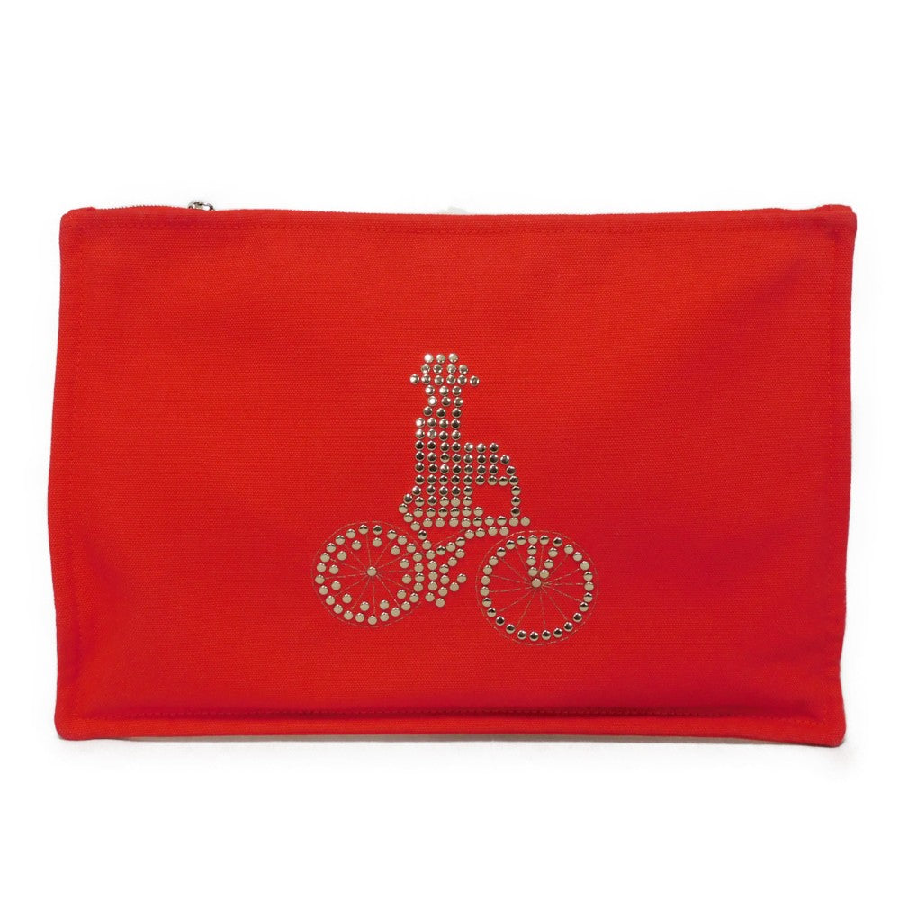 HERMES Clutch bag cotton Rouge viv Studs Velocipedist GM