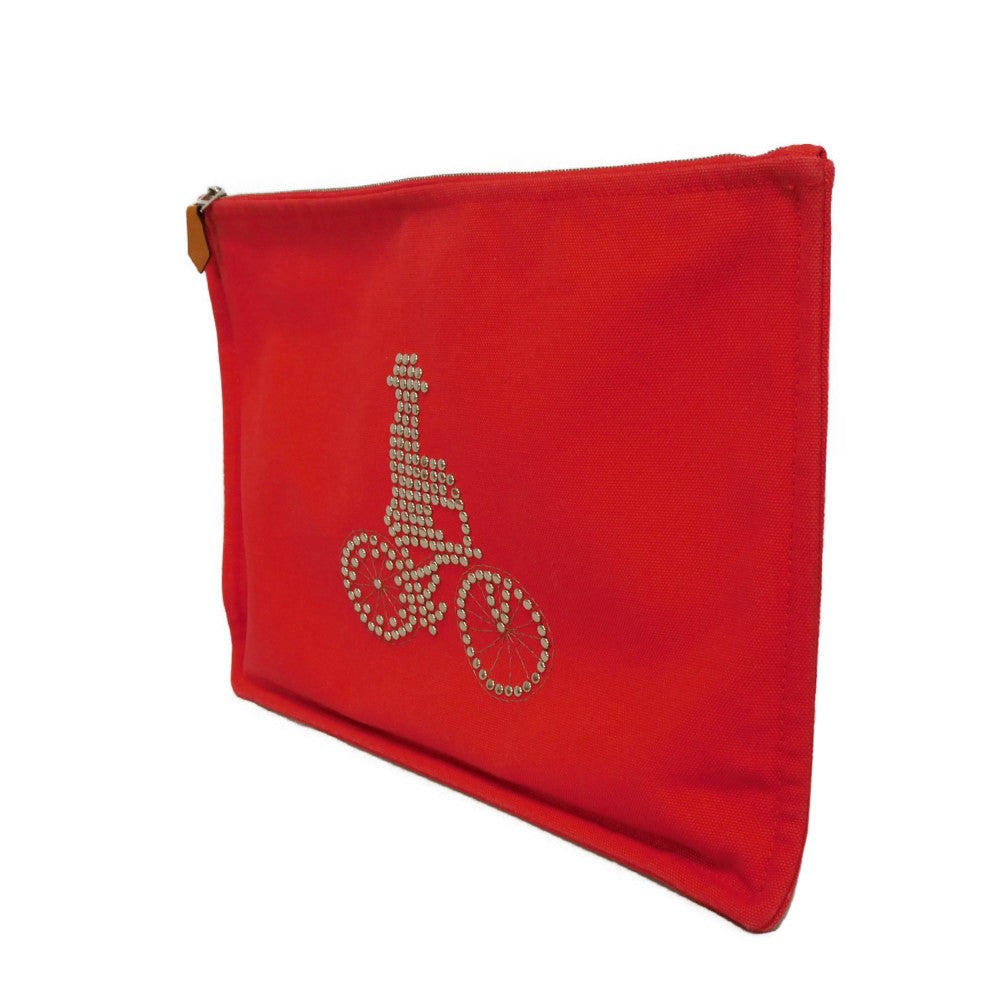 HERMES Clutch bag cotton Rouge viv Studs Velocipedist GM