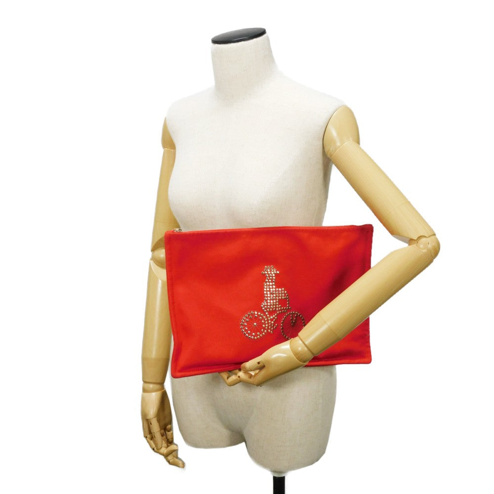 HERMES Clutch bag cotton Rouge viv Studs Velocipedist GM