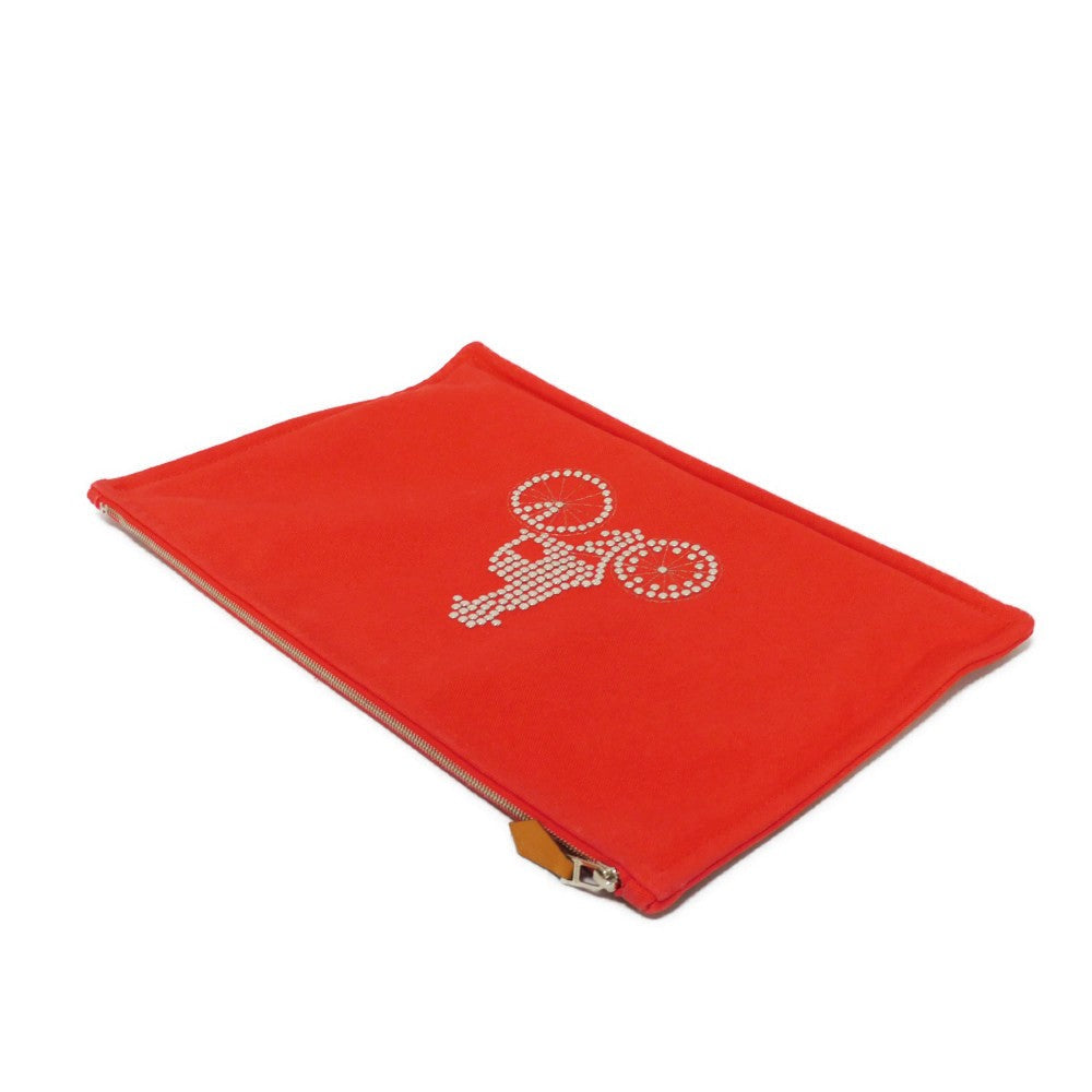 HERMES Clutch bag cotton Rouge viv Studs Velocipedist GM