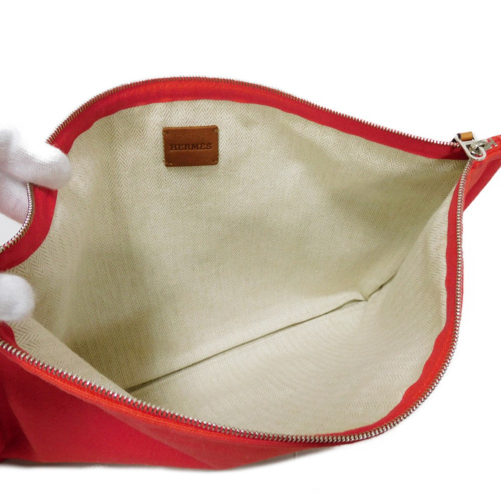 HERMES Clutch bag cotton Rouge viv Studs Velocipedist GM