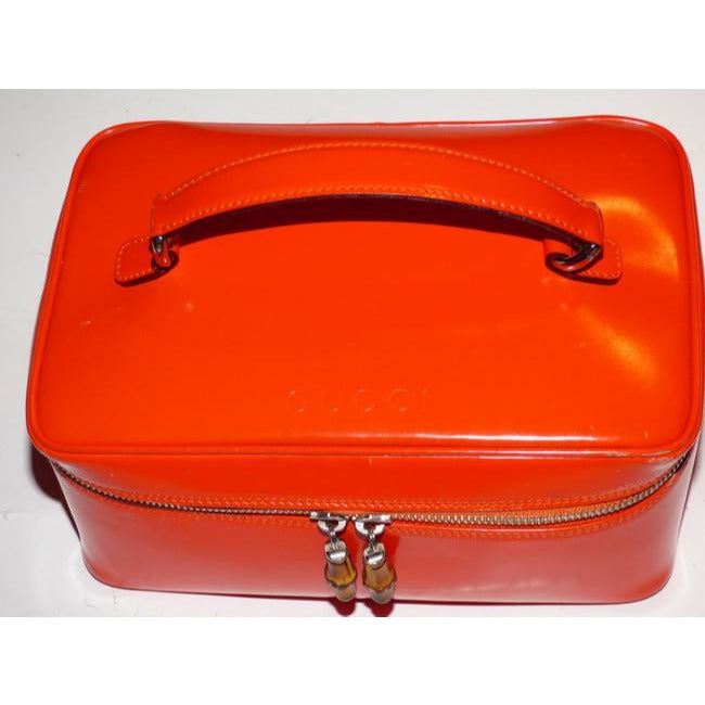 Gucci Reddish Orange Glossy Leather Bamboo Line Satchel