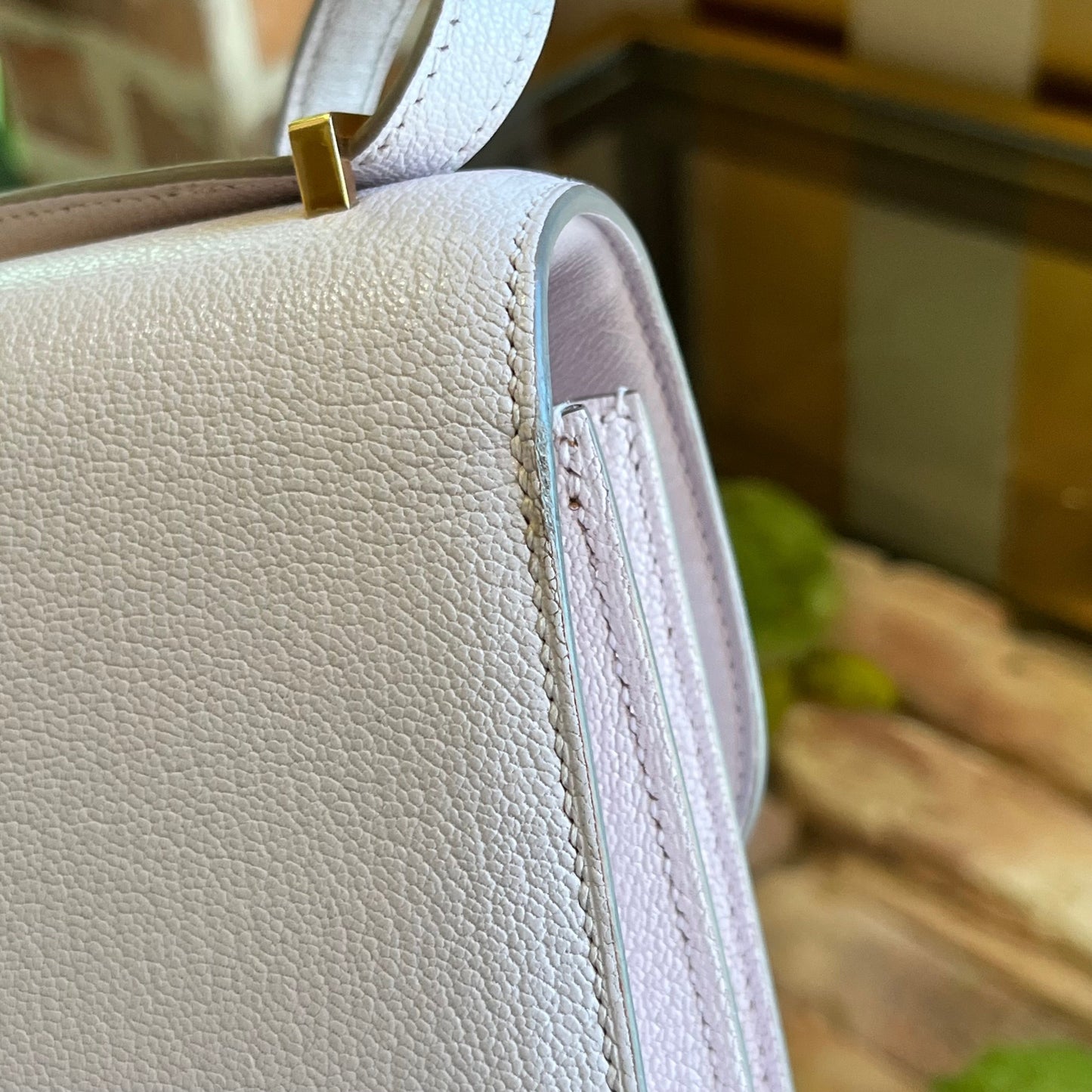HERMES Constance 18 Mauve Pale Chevre Mysore Shoulder Bag