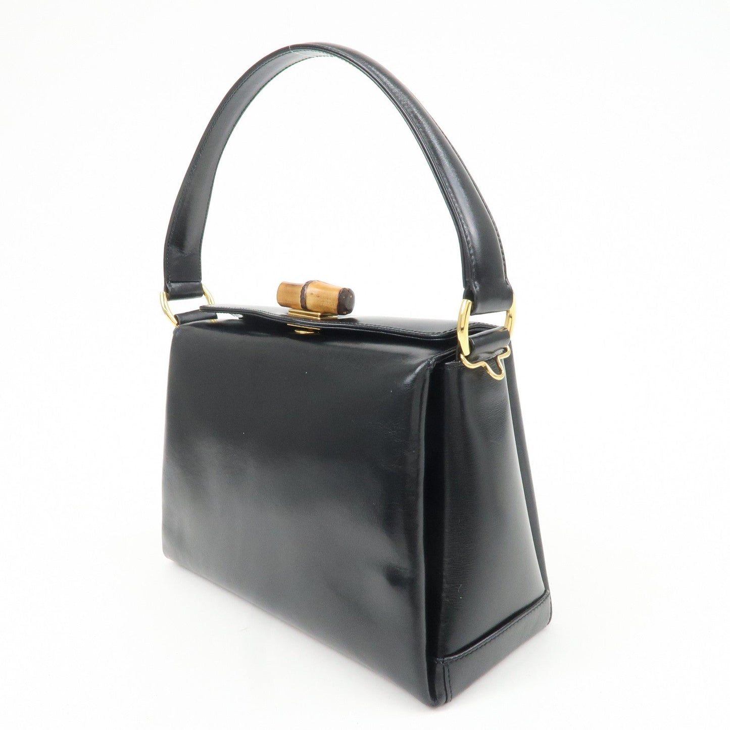 GUCCI Bamboo Leather Hand bag Shoulder Bag Black 000.1781.0175