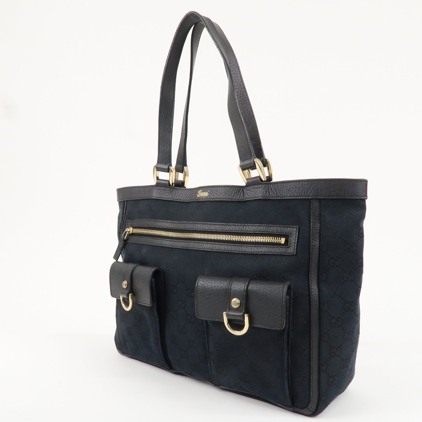 GUCCI Abbey GG Canvas Leather Tote Bag Hand Bag Black 146247