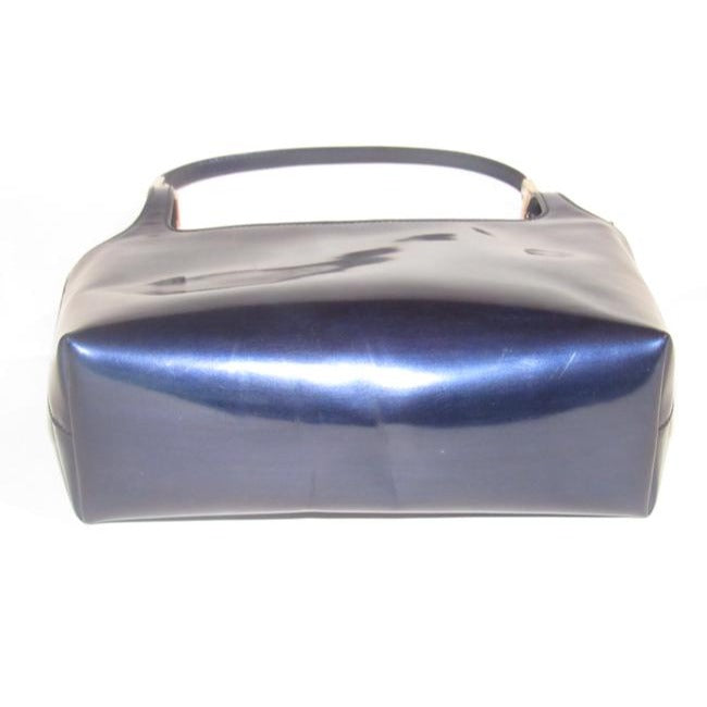 Gucci Top Handle Bag Structured Navy Glossy Patent Leather And Satchel