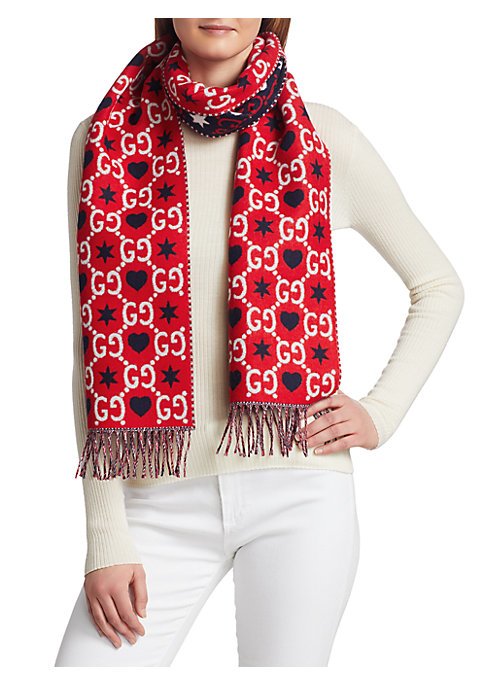 Gucci GG Hearts Scarf in Red