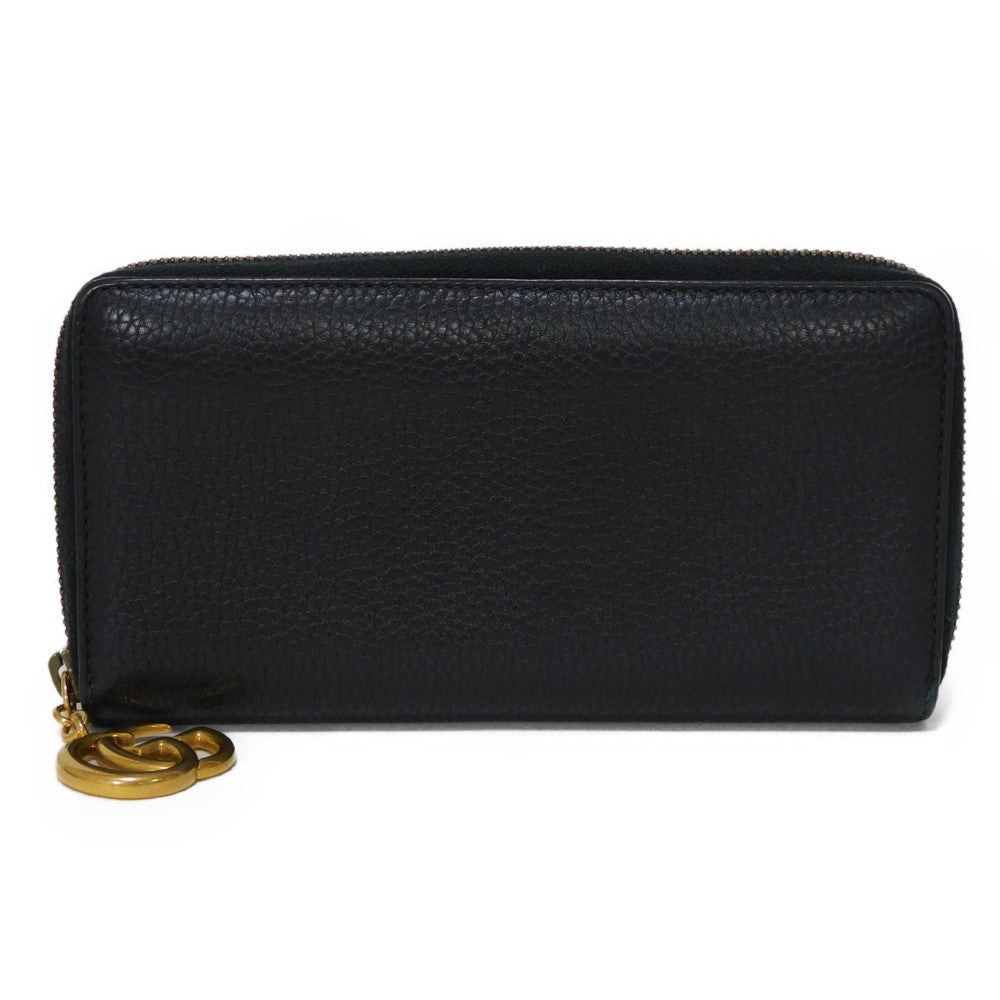 GUCCI Long Wallet Purse 409392 A7M0T 1000  Texture leather (embossed) black GG Marmont Zip around wallet Women(Unisex) Used