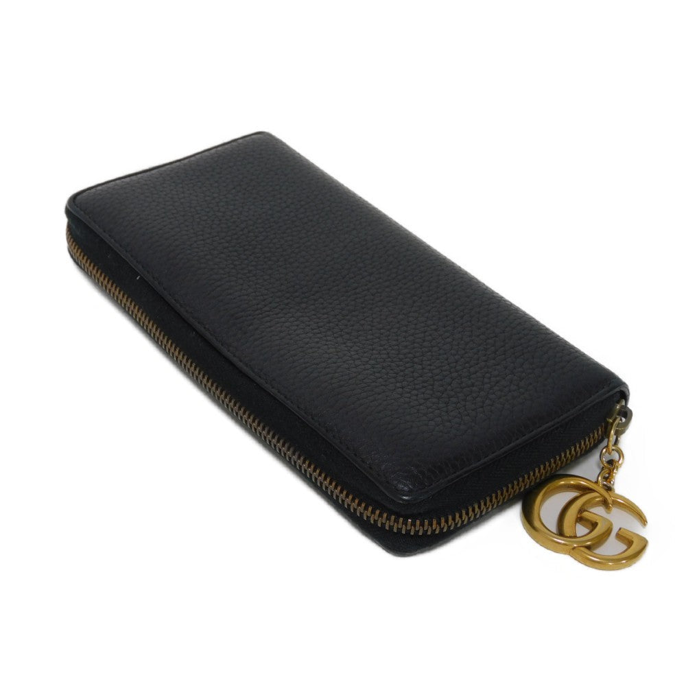 GUCCI Long Wallet Purse 409392 A7M0T 1000  Texture leather (embossed) black GG Marmont Zip around wallet Women(Unisex) Used