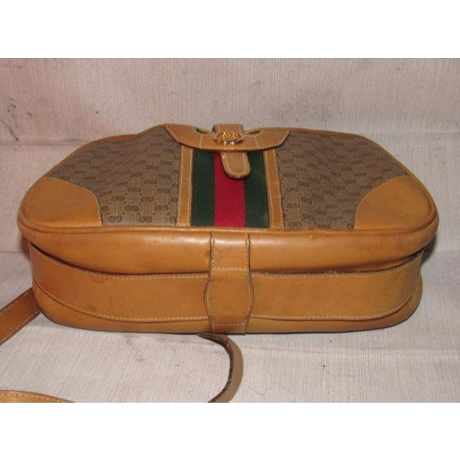 Gucci Gucci, unique, RARE, camel leather & brown small G logo, coated canvas, top zip, camera bag/bowler style, cross body