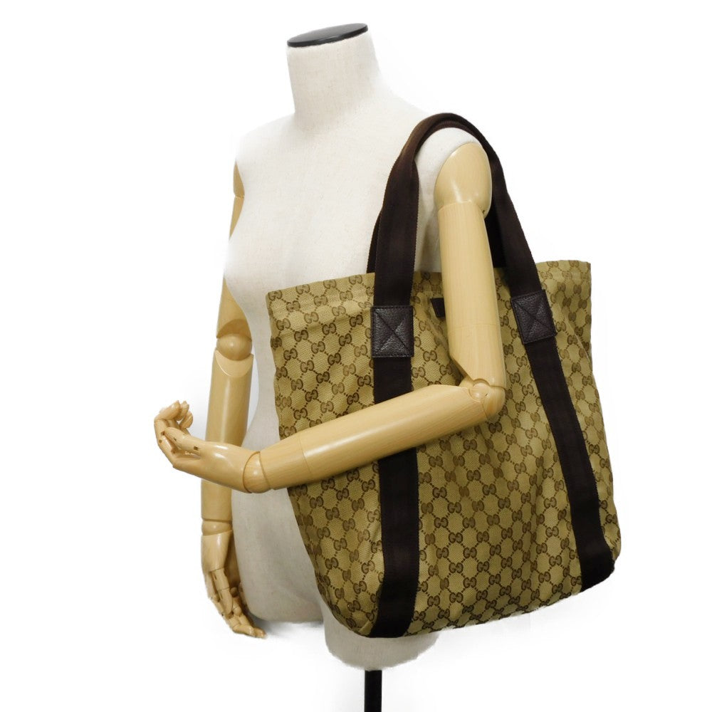 GUCCI Tote Bag 189669 GG canvas x calf leather (embossed) beige Logo embossing GG canvas tote
