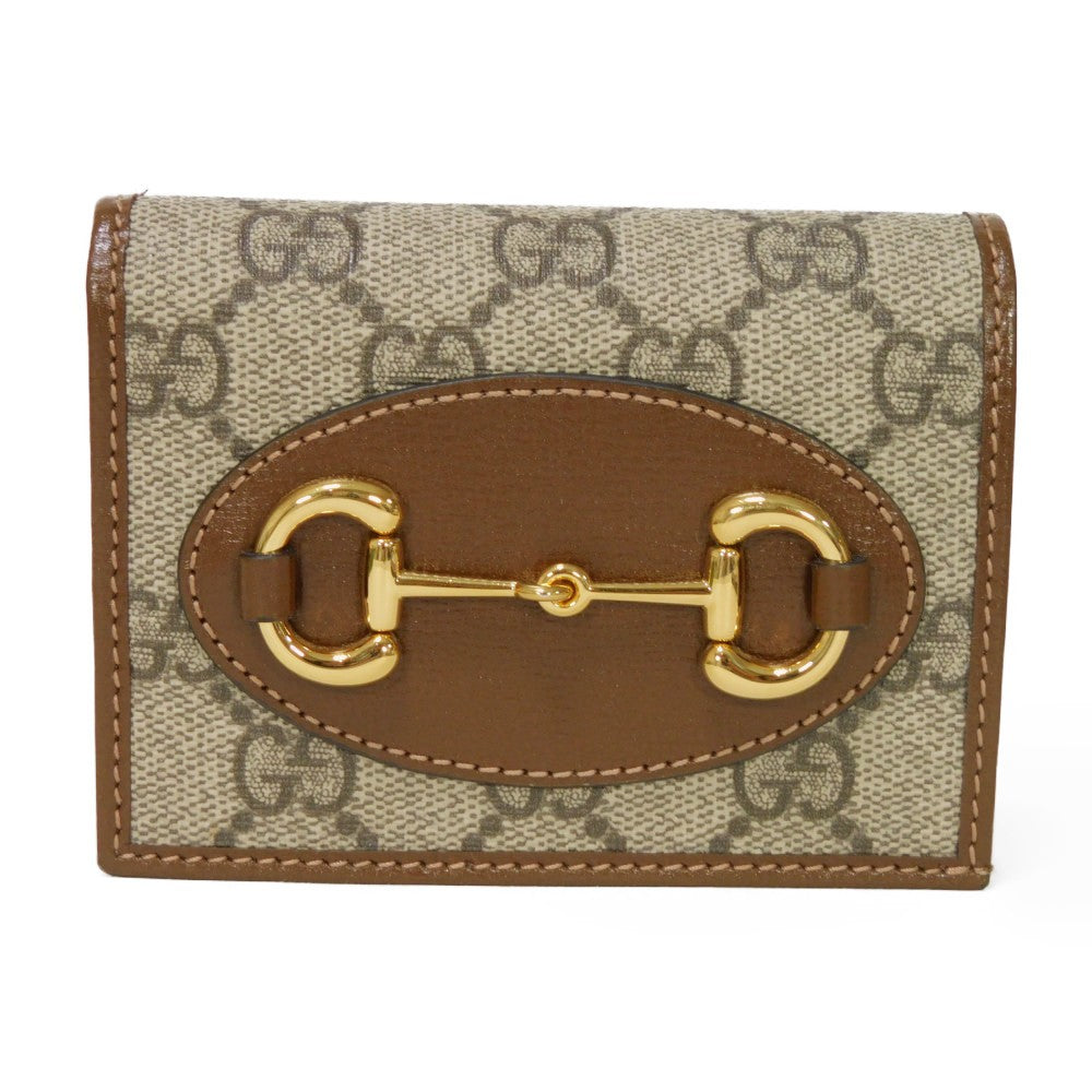 GUCCI Bifold Wallet 621887 92TCG 8563 GG Supreme Canvas x Calfskin Leather (embossed) Beige x Ebony GG Supreme Horsebit 1955 Compact Wallet Women(Unisex) Used