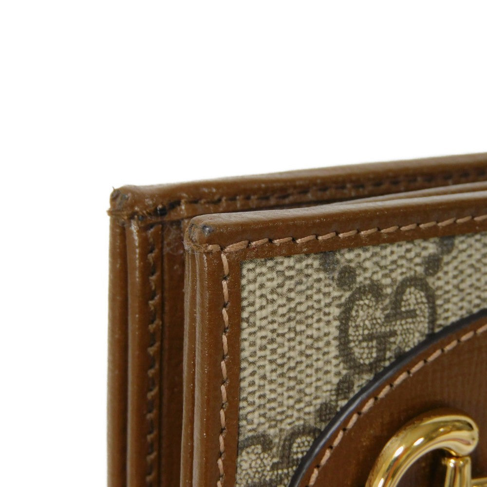 GUCCI Bifold Wallet 621887 92TCG 8563 GG Supreme Canvas x Calfskin Leather (embossed) Beige x Ebony GG Supreme Horsebit 1955 Compact Wallet Women(Unisex) Used
