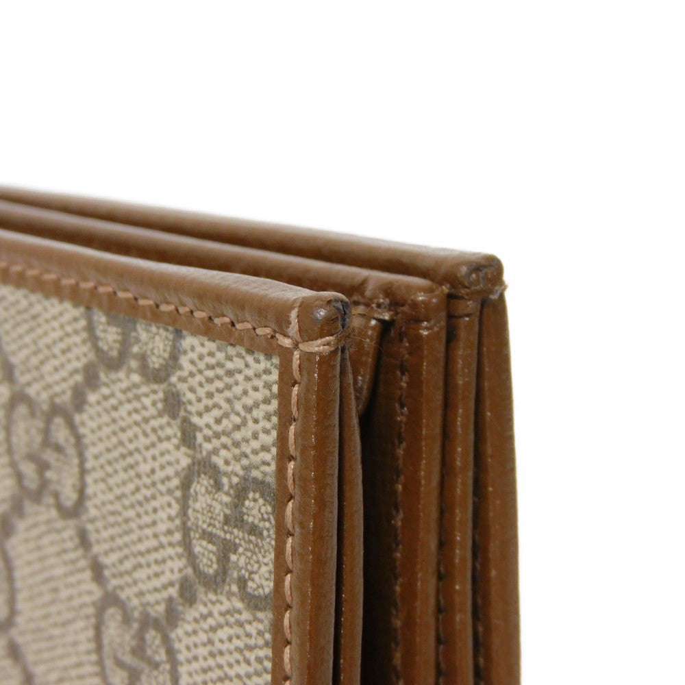 GUCCI Bifold Wallet 621887 92TCG 8563 GG Supreme Canvas x Calfskin Leather (embossed) Beige x Ebony GG Supreme Horsebit 1955 Compact Wallet Women(Unisex) Used
