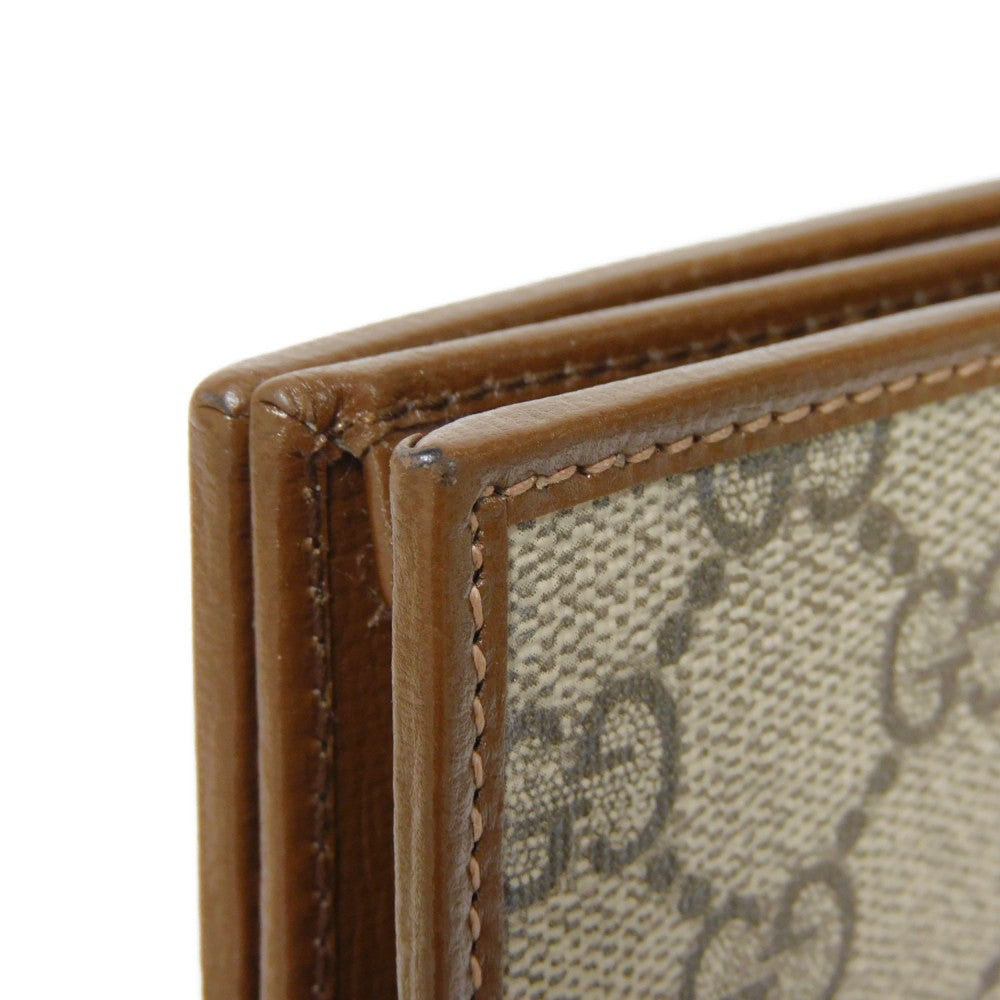 GUCCI Bifold Wallet 621887 92TCG 8563 GG Supreme Canvas x Calfskin Leather (embossed) Beige x Ebony GG Supreme Horsebit 1955 Compact Wallet Women(Unisex) Used