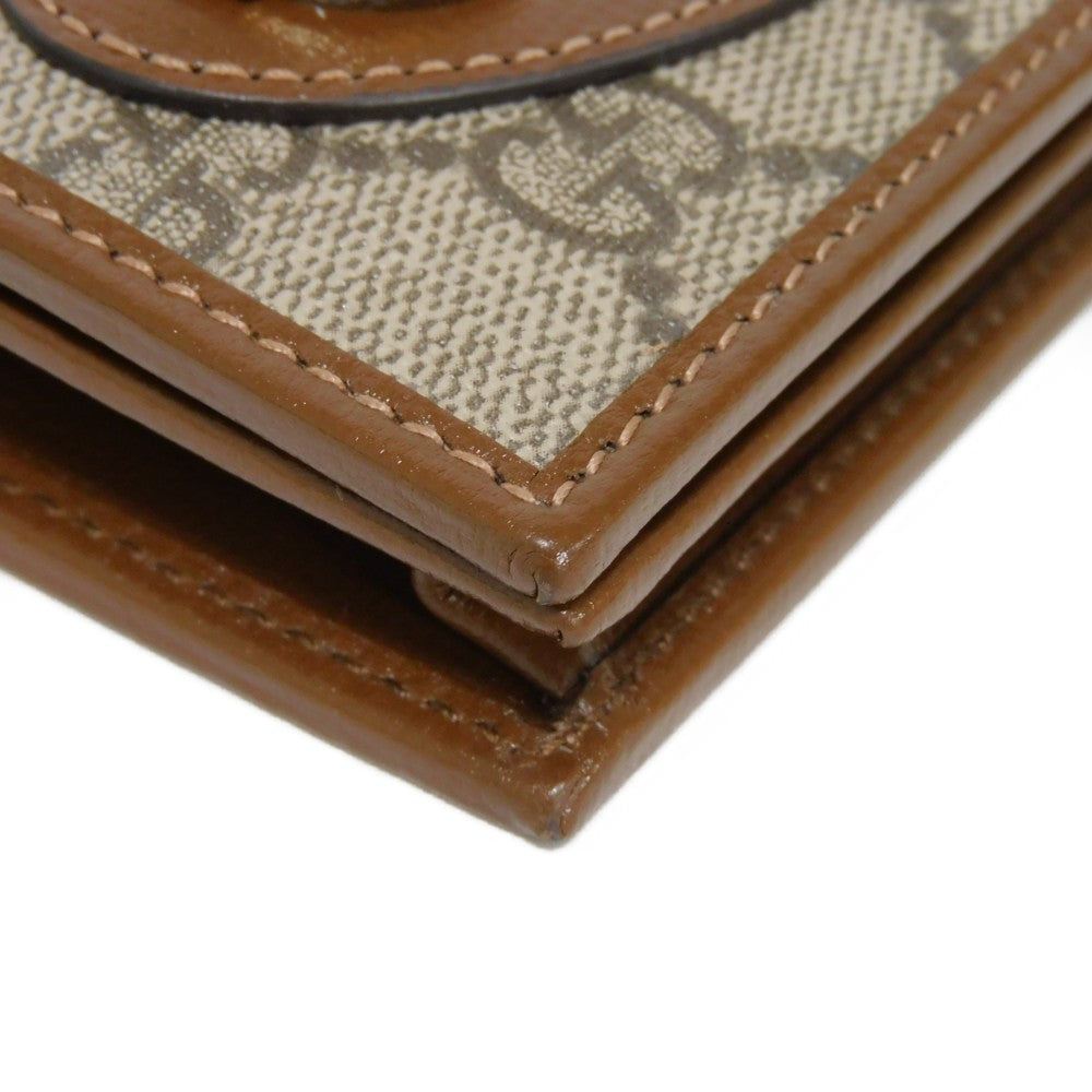 GUCCI Bifold Wallet 621887 92TCG 8563 GG Supreme Canvas x Calfskin Leather (embossed) Beige x Ebony GG Supreme Horsebit 1955 Compact Wallet Women(Unisex) Used