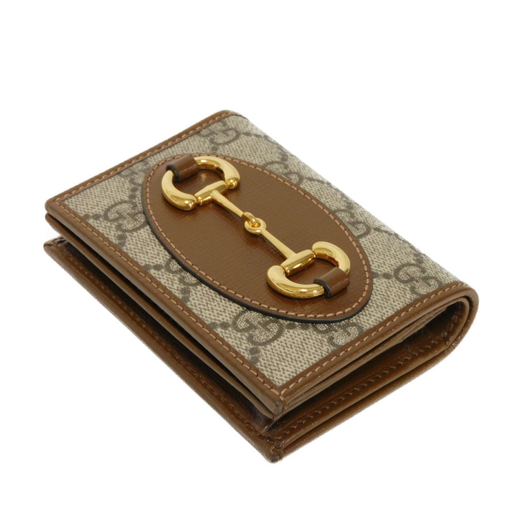 GUCCI Bifold Wallet 621887 92TCG 8563 GG Supreme Canvas x Calfskin Leather (embossed) Beige x Ebony GG Supreme Horsebit 1955 Compact Wallet Women(Unisex) Used