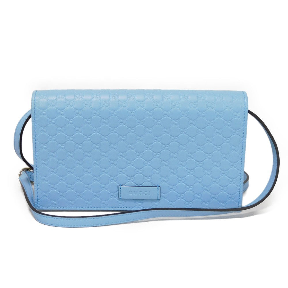 GUCCI Long Wallet Purse 466507 BMJ1G 4503 GG striped leather Light blue Micro GG Shima Guccissima Shoulder Wallet