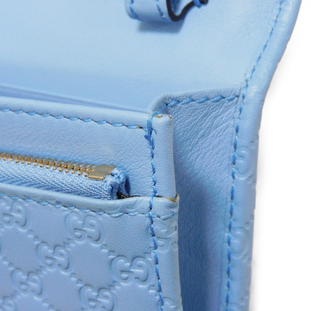 GUCCI Long Wallet Purse 466507 BMJ1G 4503 GG striped leather Light blue Micro GG Shima Guccissima Shoulder Wallet