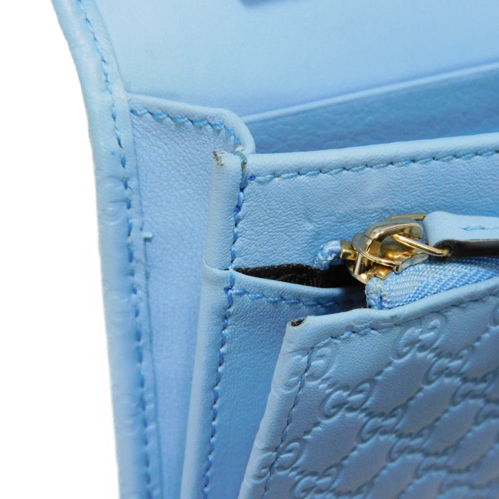 GUCCI Long Wallet Purse 466507 BMJ1G 4503 GG striped leather Light blue Micro GG Shima Guccissima Shoulder Wallet
